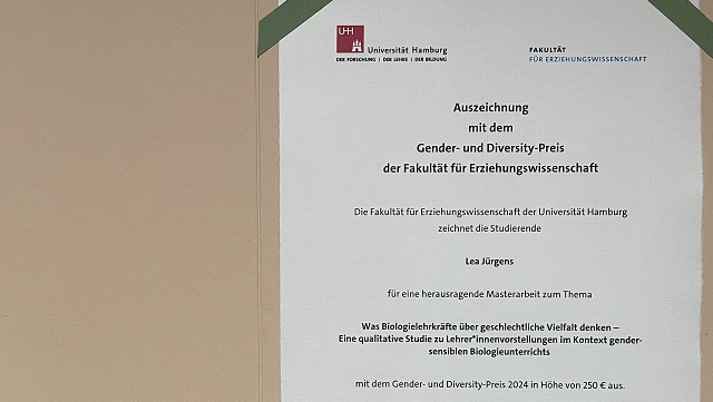 Urkunde Gender- und Diversitypreis von Lea Jürgens
