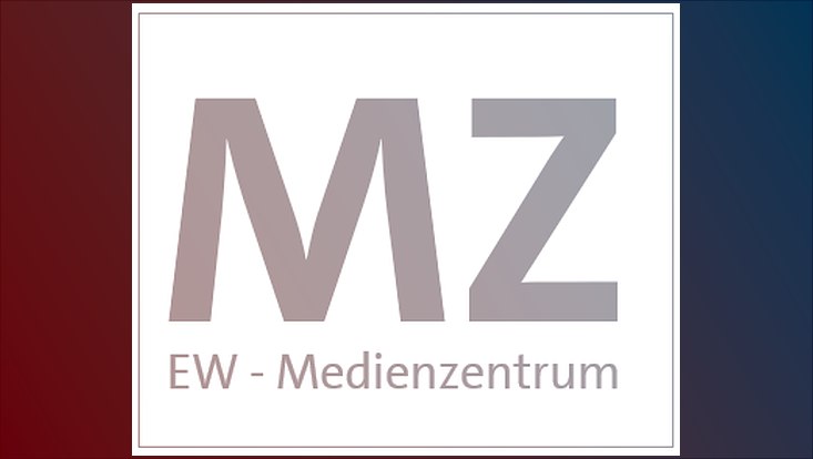 Kürzel MZ und Name EW-Medienzentrum in grau auf weißem Feld
