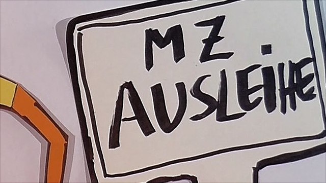 Trickfilm-Bildschirm auf dem MZ-Ausleihe steht.