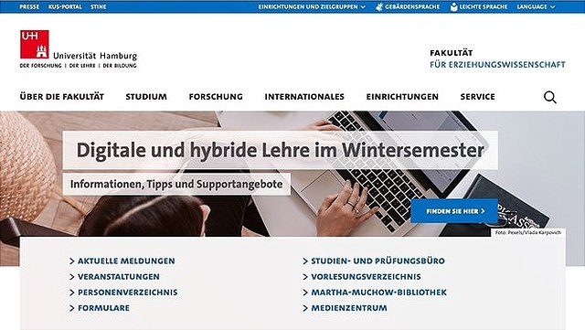 Screenshot der Webseite der Fakultät für Erziehungswissenschaft