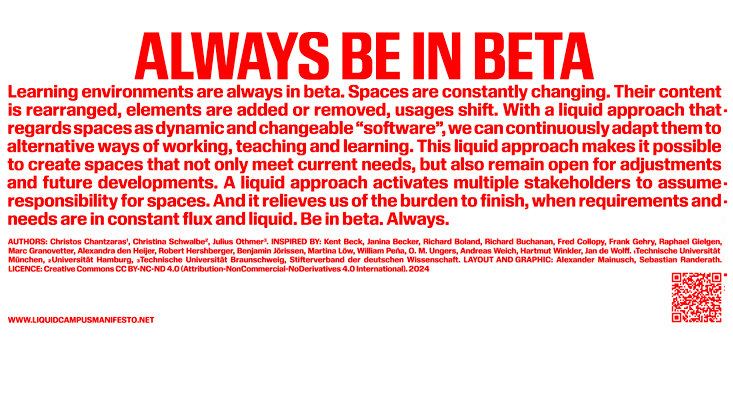 Motivationsspruch: Lernumgebungen sind ständig im Wandel und sollen flexibel, anpassbar und offen für neue Ideen bleiben – immer 'in Beta'.