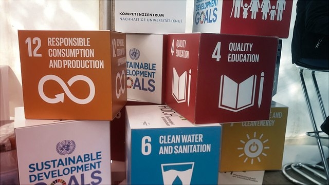 Würfel, die mit den susutainable development goals beschriftet sind
