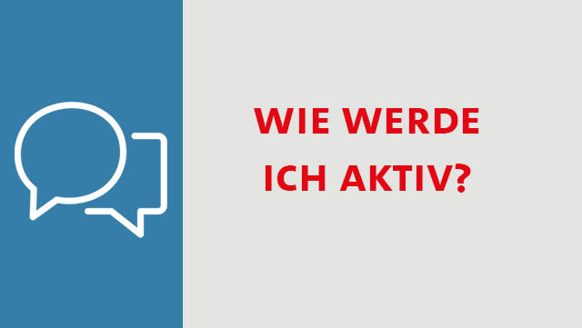 05-spt-wieaktiv Symbol zwei unterschiedlich geformte Sprechblasen, Schrift: Wie werde ich aktiv?