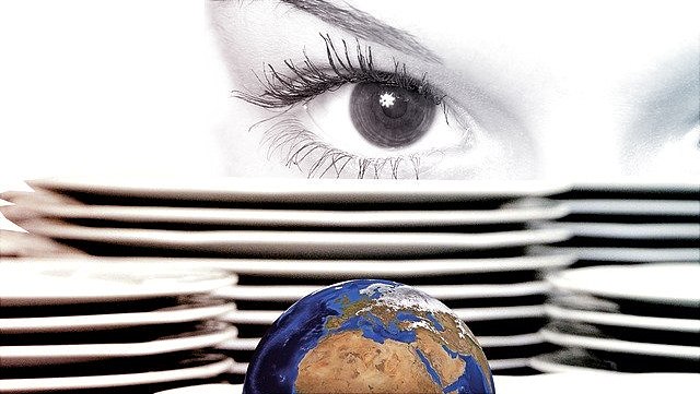 Blick Teller Erde Darstellung der Redewendung