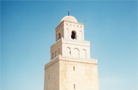 picture the minaret of a mosque in Kairouan todays Tunesia