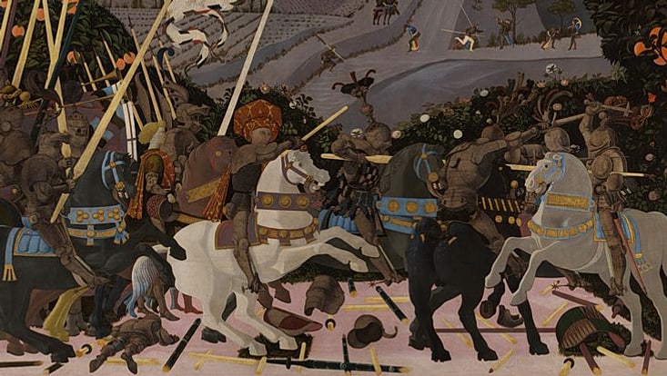 Paolo Uccello: Niccolò Mauruzi da Tolentino at the Battle of San Romano (detail), ca. 1438-40