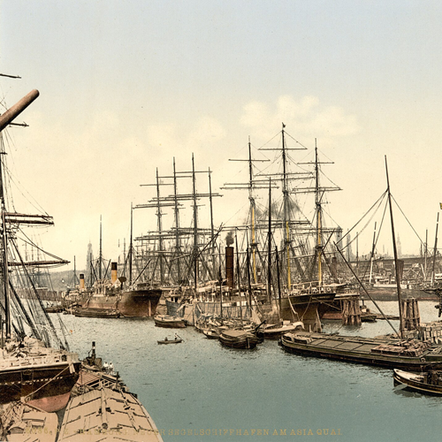 Segelschiffhafen am Asia-Quai um 1895,  Photochrom Print Collection - Library of Congress Catalog: http://lccn.loc.gov/2002713698