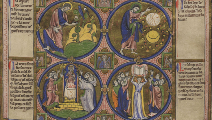 Bible moralisée, 2nd quarter of 13th c. Cod. 2554, fol. 1r. ÖNB Digital / Österreichische Nationalbibliothek