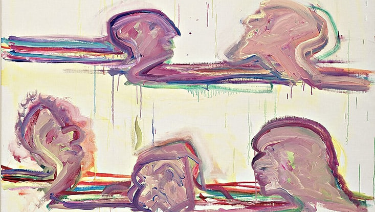 Ausschnitt aus dem Werk "Malfluss=Lebensfluss", M. Lassnig, 1996