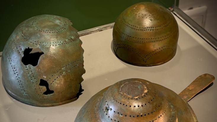 high-tin bronze strainers from ca. 500 BCE, found at Adicchanallur. Porunai Museum, Tirunelveli.