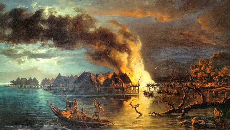Gemälde „Incendie d‘un village lacustre“ von Léon Berthoud 1867