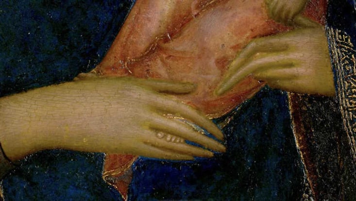 Simone Martini: Virgin and Child over Saints Helen, Paul, Dominic, Stephen (?), and a Dominican Nun, c. 1325, P30w8