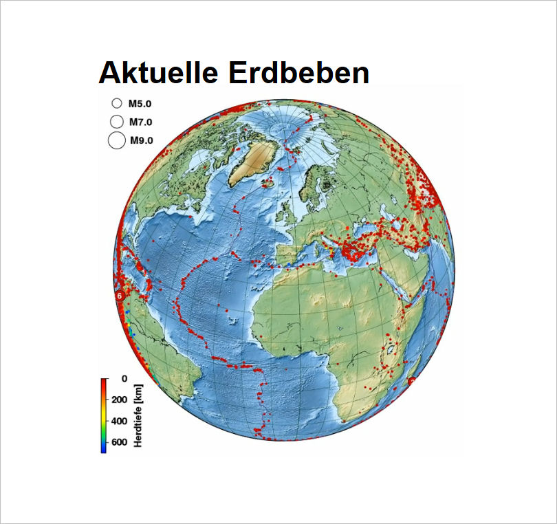 Karte mit Erdbeben