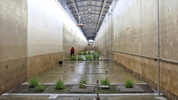 Versuchsaufbau im Wellenkanal Versuchsaufbau im Wellenkanal