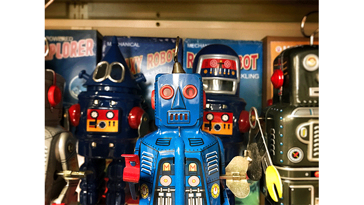 ancient colorful toy robots