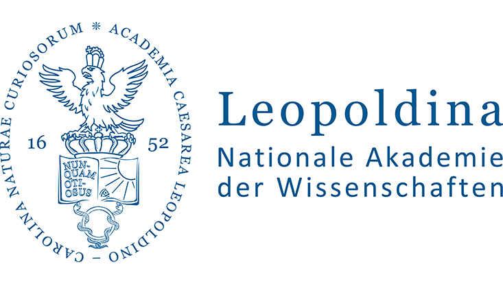 blaue Wort- und Bildmarke mit dem Siegel und dem Schriftzug „Leopoldina Nationale Akademie der Wissenschaften“