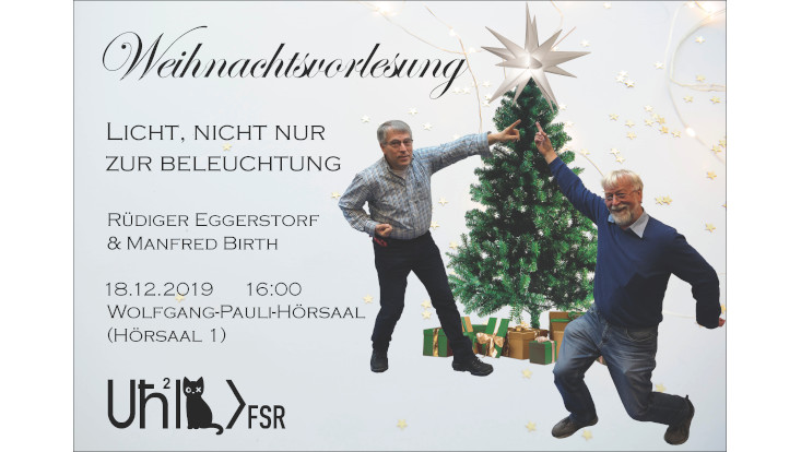 Manfred Birth und Rüdiger Eggerstorf kündigen Ihre Weihnachtsvorlesung an.