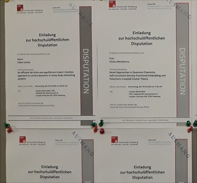 Vier ausgehängte Disputationsankündigungen