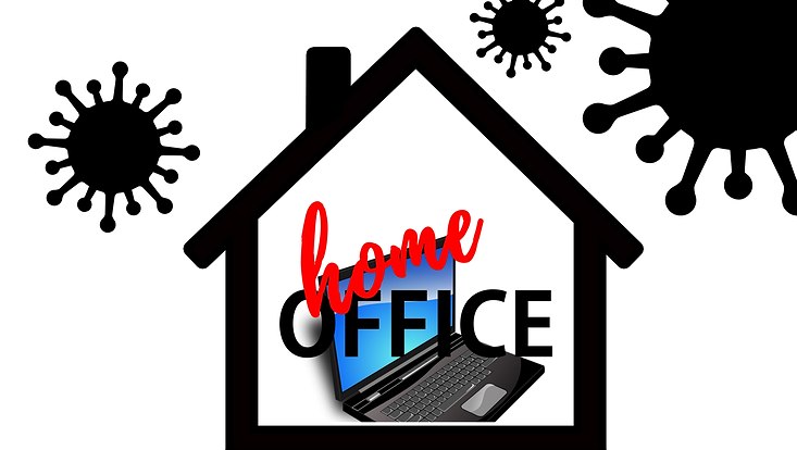 Coid-19 Viren und ein Symbole für Homeoffice
