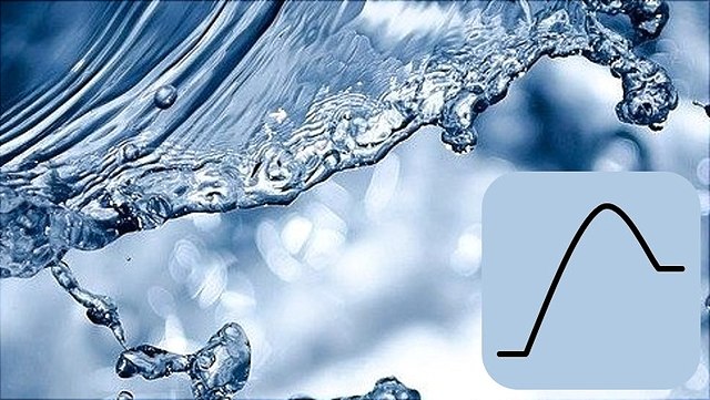 topics-thermodynamics-teaser Hintergrund mit Wasserspritzern, Icon im Vordergrund