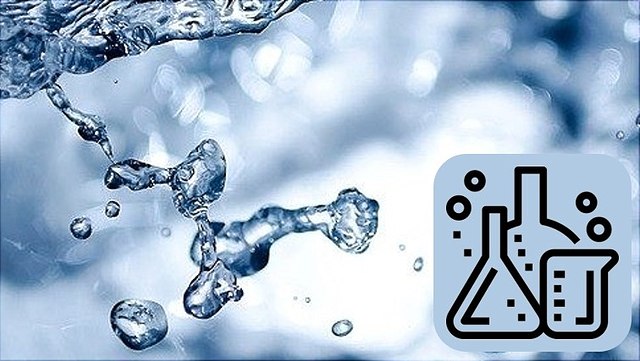 topics-synthesis-teaser Hintergrund mit Wasserspritzern, Icon mit Reaktionsgefäßen im Vordergrund