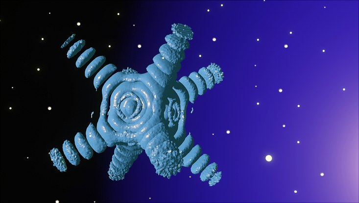 Illustration des 3D-Beugungsmusters von oktaedrischen Nanopartikeln