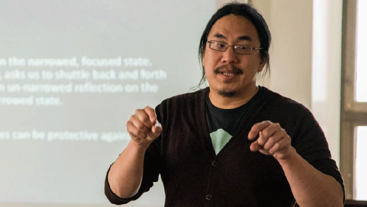 portrait of C. Thi Nguyen while lecturing