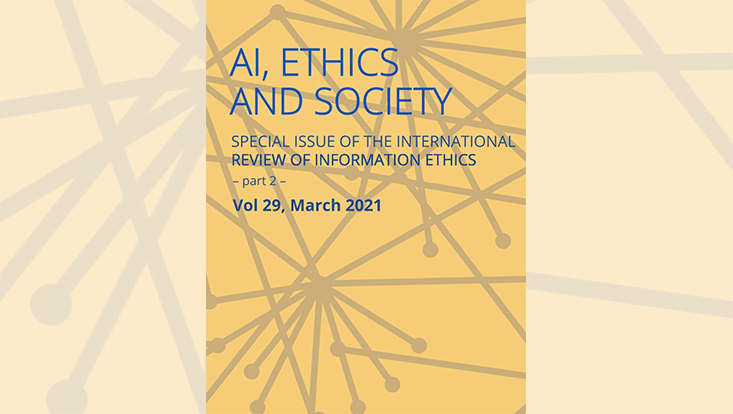 yellow-orange cover page with grey lines and dots symbolizing a network issue of the journal International Review of Information Ethics