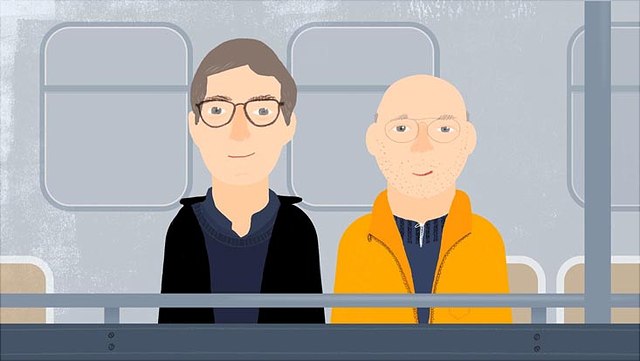 mathematik-als-sprache-uhh-min-ranokel-640x361 Zeichnung von Prof. Jörn Behrens und seinem Freund an der Reling eines Fährschiffes.