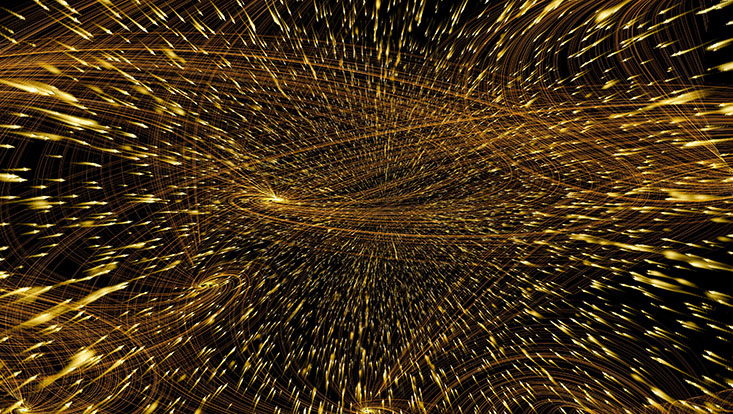 Quantum physics illustration of exploding flashes