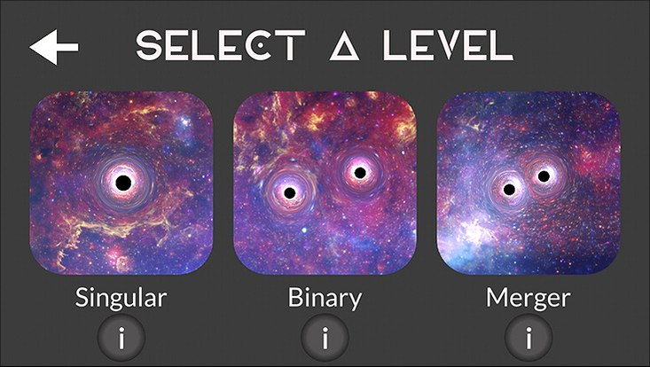 Selection view for the three levels of the game