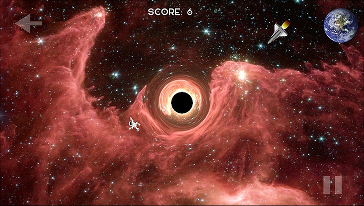 The astronaut is circling around a black hole.