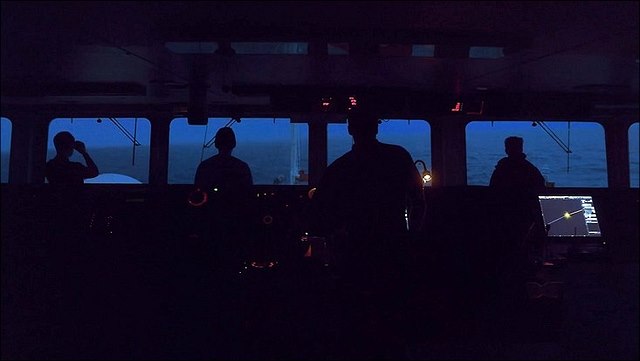 Blick auf das Meer von der Brücke des Schiffes Meteor
