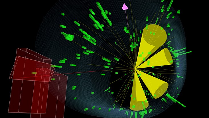 graphic showing a particle shower from a top quark production