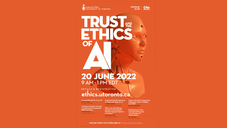 conference poster in orange with image of humanoid robot