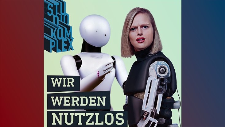 humanoid robot and hybrid being with a woman's head and robot body