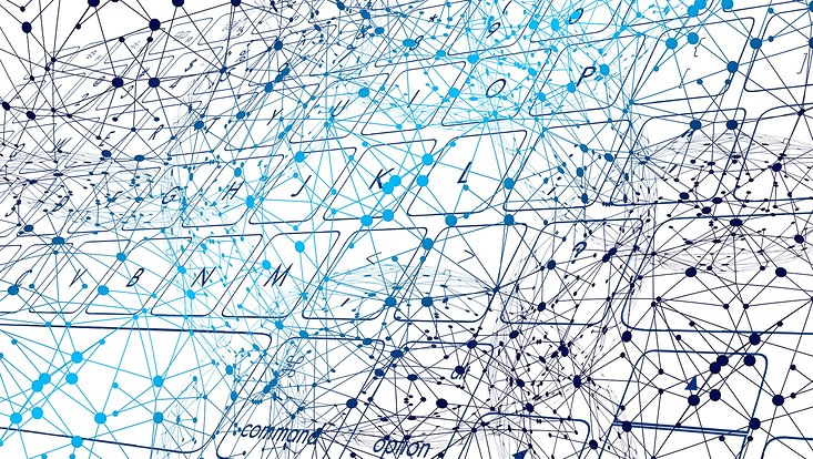 image grafic with computer keyboard and overlaying network made of dots and lines