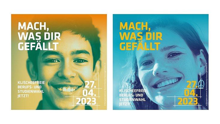 A girl's face and a boy's face, both color alienated
