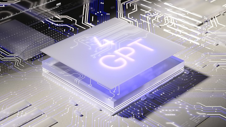 GPT 4 Computer artificial intelligence board circuit image.