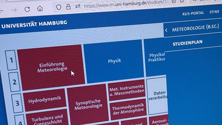 Ausschnitt einer Webseite mit Studienplan Meteorologie