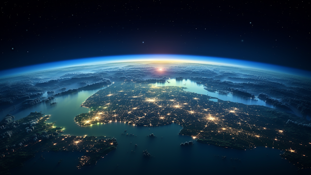 View on earth from outer space with connected devices lighting up