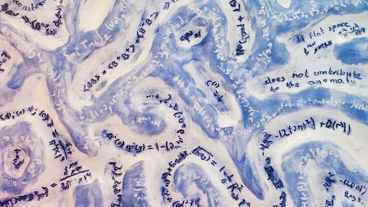 Artwork by Nadav Drukker, ceramic sculpture with scientific formulas on it.