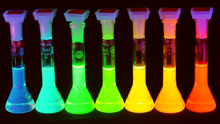 Sevem bottles in rainbow colors