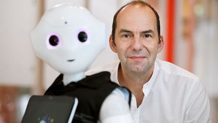 Vincent C. Müller with Pepper at TU Eindhoven