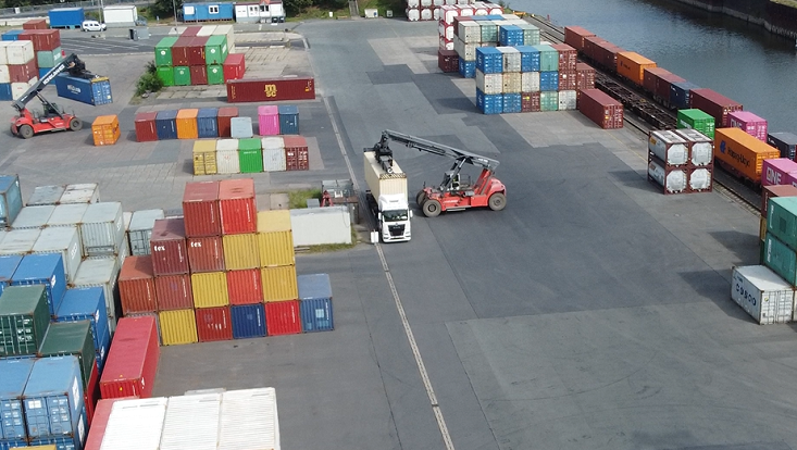 An image of a port, shot from a drone from above.