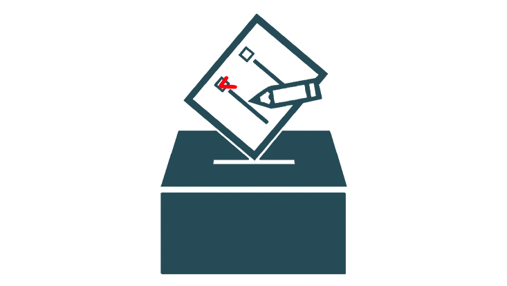 Illustration einer Wahlbox mit einem Stimmzettel.