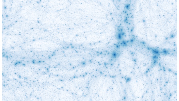 fischer-sidm-density-733x414 Simulations of large scale structure around galaxy clusters using frequently self-interacting dark matter models. The blue colour represents surface density of matter.