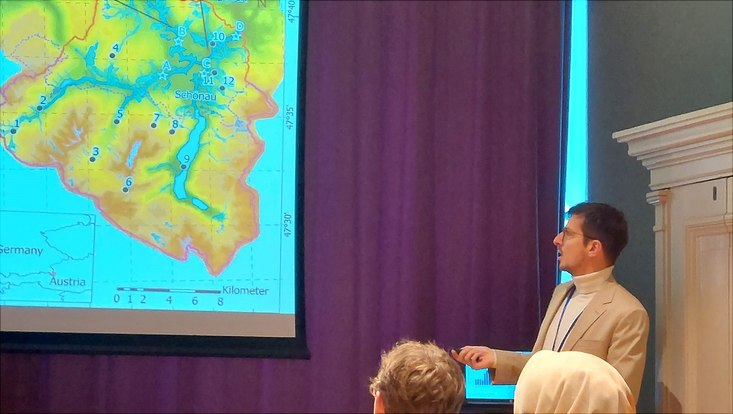 natural-hazards-conference-2-733x414 Postdoctoral researcher Benjamin Poschlod presenting recent climate change effects on a multi-hazard event in an alpine German catchment in July 2021.