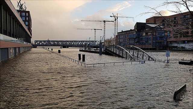 looding due to high water in the Hafencity Hamburg