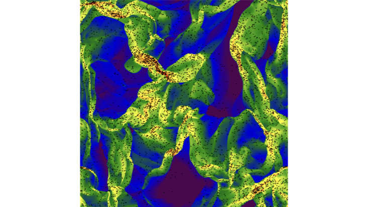 Distribution of the material on a cross-section of one of the turbulence simulations. The colours represent the density
